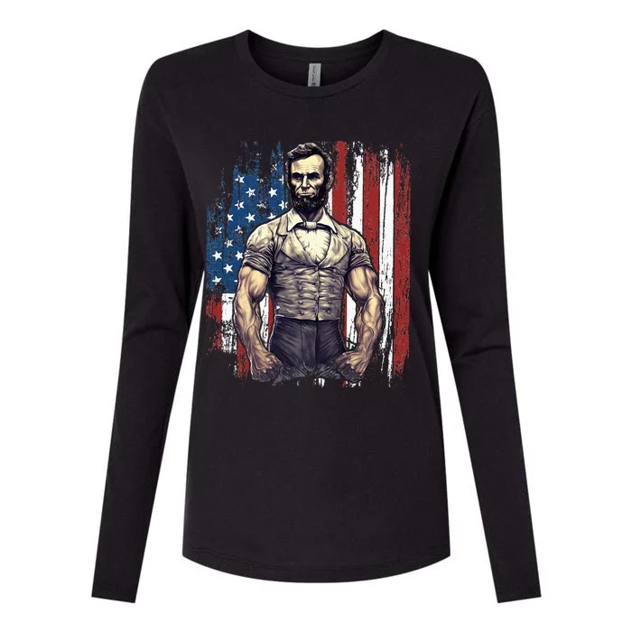 4th of July Patriotic Funny Abraham Lincoln Graphic July 4th Womens Cotton Relaxed Long Sleeve T-Shirt