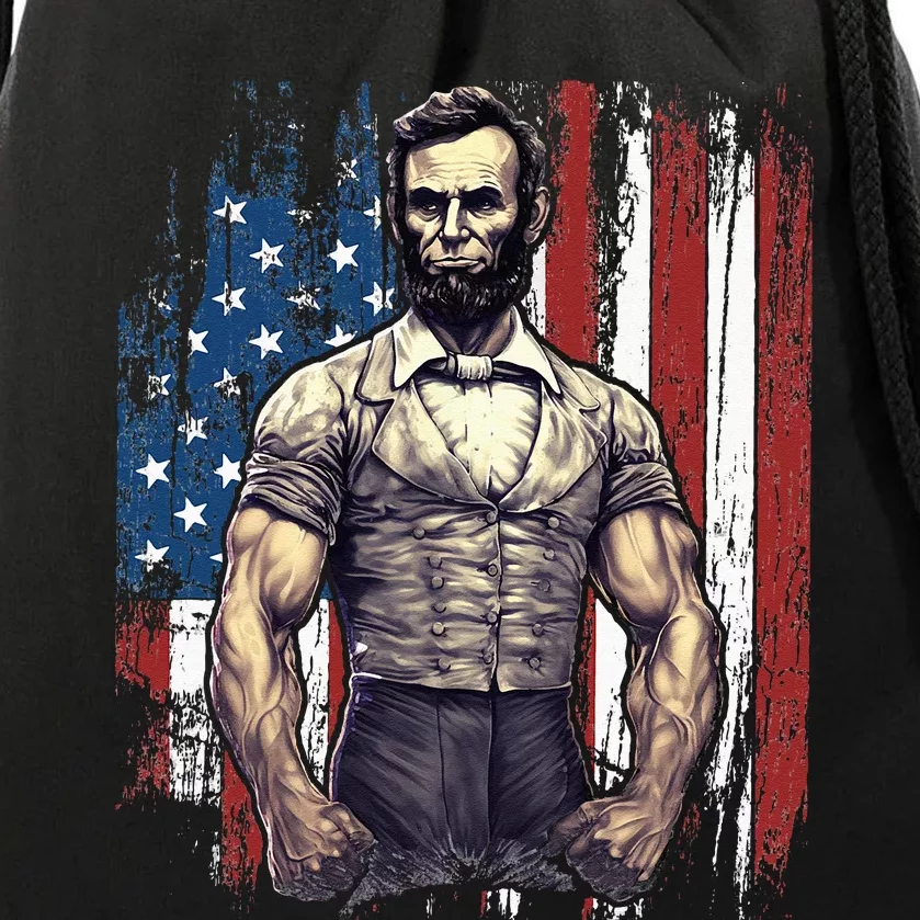 4th of July Patriotic Funny Abraham Lincoln Graphic July 4th Drawstring Bag