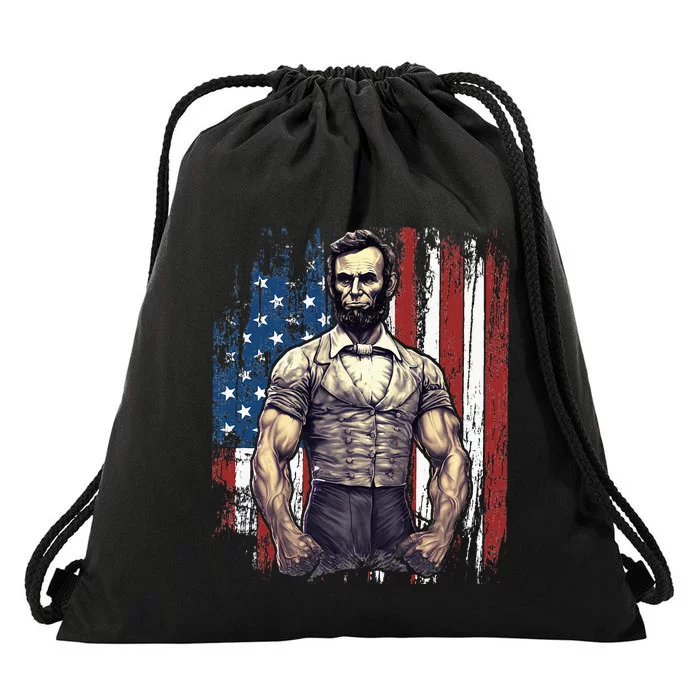 4th of July Patriotic Funny Abraham Lincoln Graphic July 4th Drawstring Bag