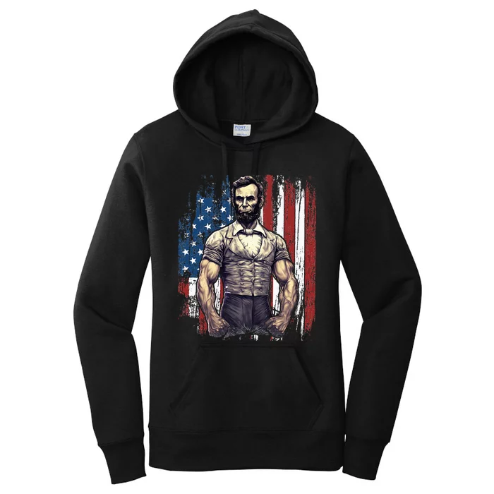 4th of July Patriotic Funny Abraham Lincoln Graphic July 4th Women's Pullover Hoodie