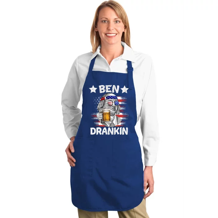 4th Of July Ben Drankin Ing Beer Benjamin Franklin Usa Great Gift Full-Length Apron With Pocket