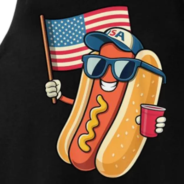 4th Of July Hotdog Funny Patriotic Usa Ladies Tri-Blend Wicking Tank