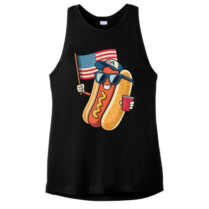 4th Of July Hotdog Funny Patriotic Usa Ladies Tri-Blend Wicking Tank