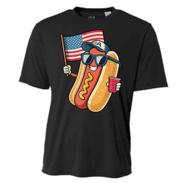 4th Of July Hotdog Funny Patriotic Usa Cooling Performance Crew T-Shirt