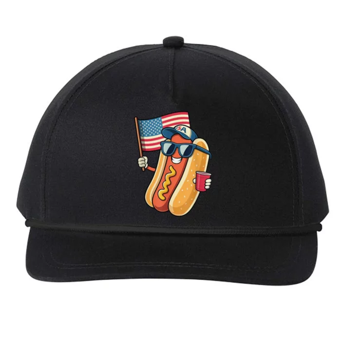 4th Of July Hotdog Funny Patriotic Usa Snapback Five-Panel Rope Hat