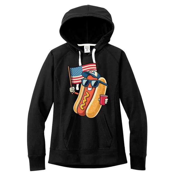 4th Of July Hotdog Funny Patriotic Usa Women's Fleece Hoodie