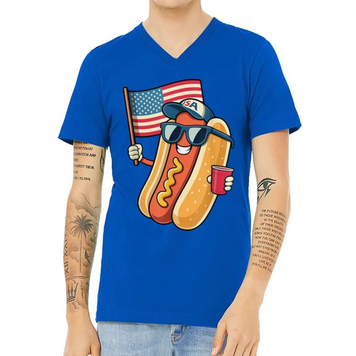 4th Of July Hotdog Funny Patriotic Usa V-Neck T-Shirt