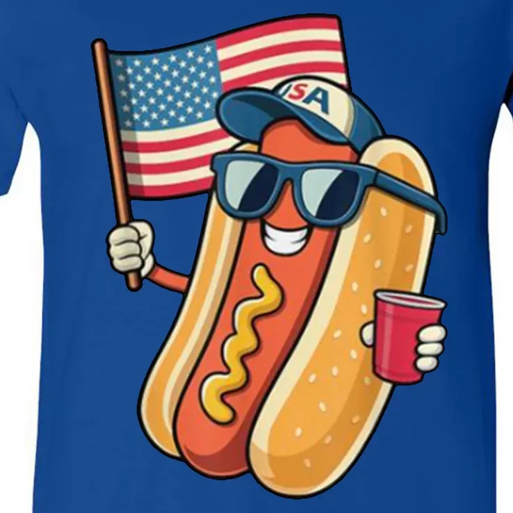 4th Of July Hotdog Funny Patriotic Usa V-Neck T-Shirt