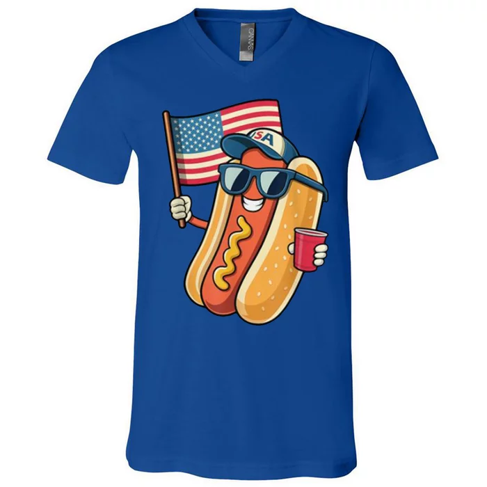 4th Of July Hotdog Funny Patriotic Usa V-Neck T-Shirt