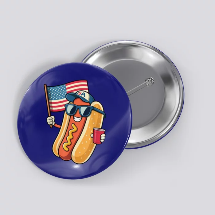 4th Of July Hotdog Funny Patriotic Usa Button