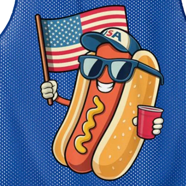 4th Of July Hotdog Funny Patriotic Usa Mesh Reversible Basketball Jersey Tank