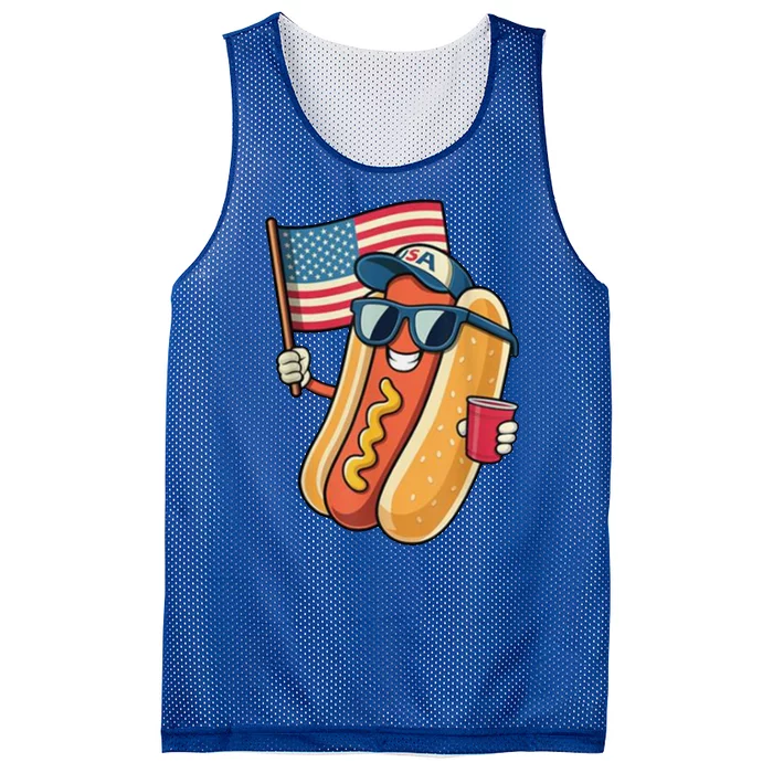 4th Of July Hotdog Funny Patriotic Usa Mesh Reversible Basketball Jersey Tank