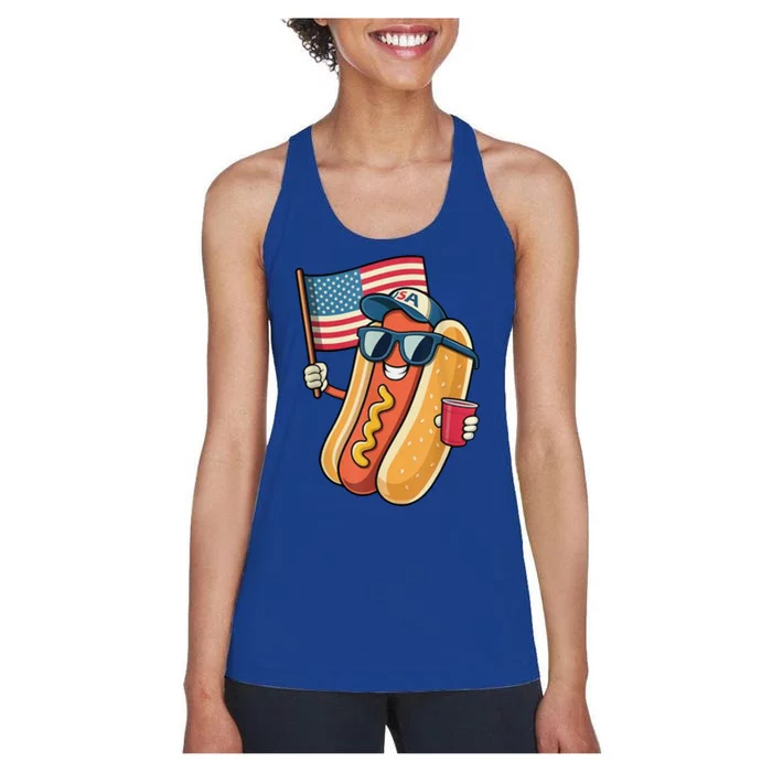 4th Of July Hotdog Funny Patriotic Usa Women's Racerback Tank