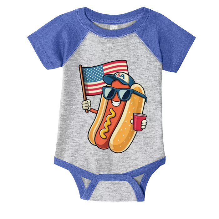 4th Of July Hotdog Funny Patriotic Usa Infant Baby Jersey Bodysuit