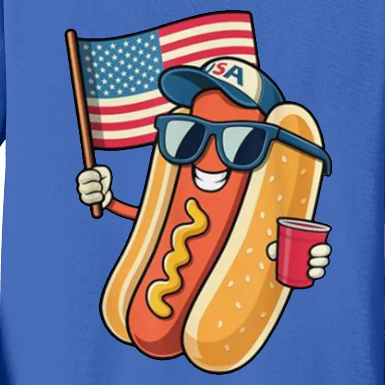 4th Of July Hotdog Funny Patriotic Usa Kids Long Sleeve Shirt