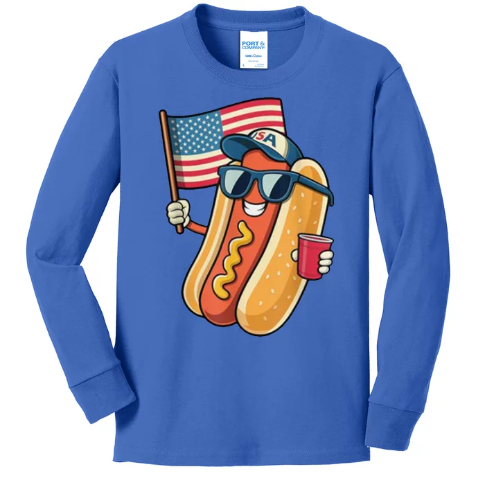 4th Of July Hotdog Funny Patriotic Usa Kids Long Sleeve Shirt