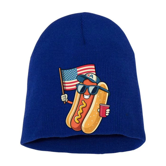 4th Of July Hotdog Funny Patriotic Usa Short Acrylic Beanie