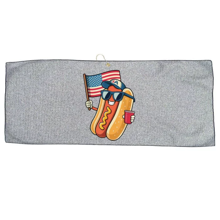 4th Of July Hotdog Funny Patriotic Usa Large Microfiber Waffle Golf Towel