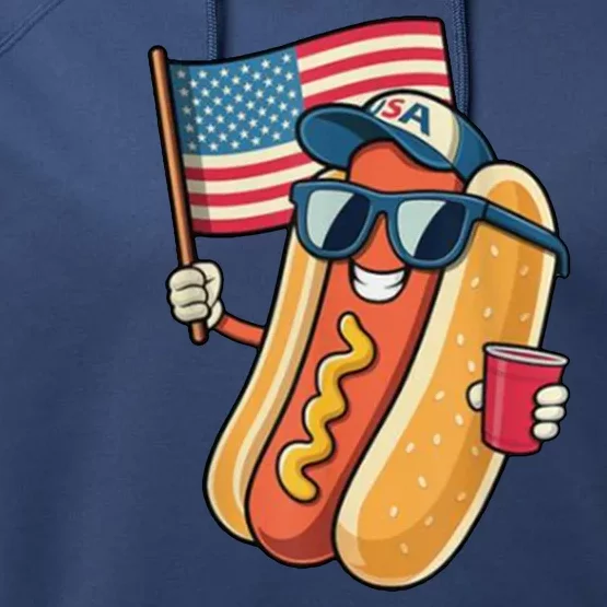 4th Of July Hotdog Funny Patriotic Usa Performance Fleece Hoodie