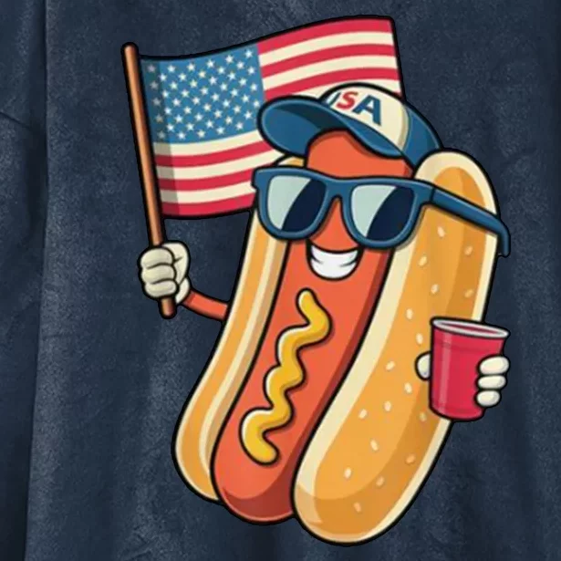 4th Of July Hotdog Funny Patriotic Usa Hooded Wearable Blanket