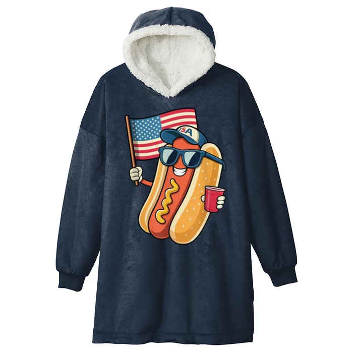 4th Of July Hotdog Funny Patriotic Usa Hooded Wearable Blanket