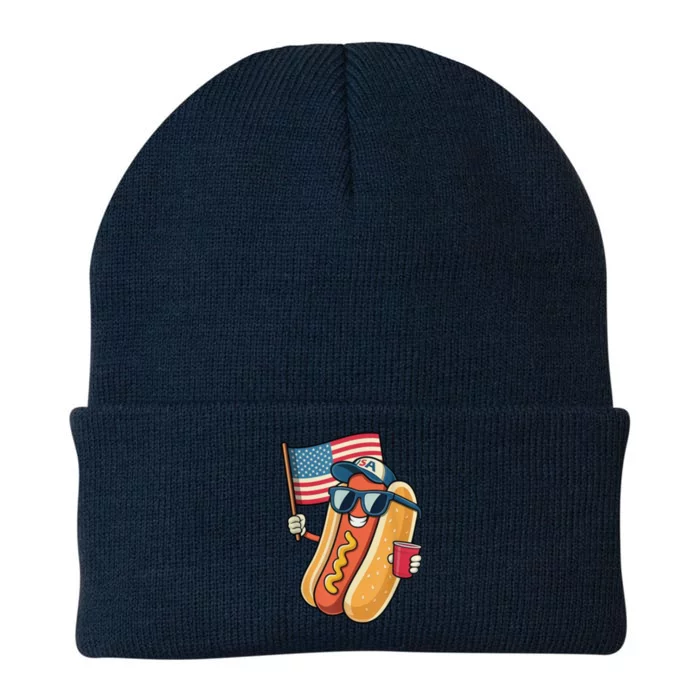 4th Of July Hotdog Funny Patriotic Usa Knit Cap Winter Beanie