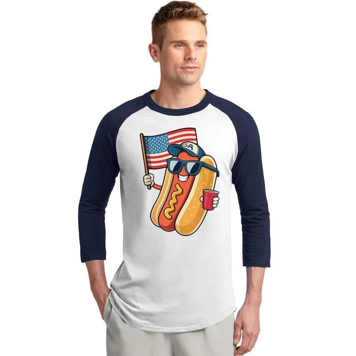 4th Of July Hotdog Funny Patriotic Usa Baseball Sleeve Shirt