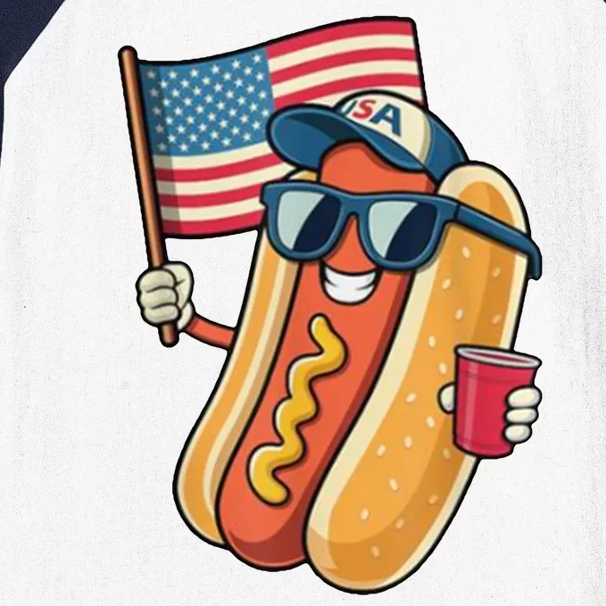 4th Of July Hotdog Funny Patriotic Usa Baseball Sleeve Shirt