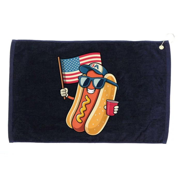 4th Of July Hotdog Funny Patriotic Usa Grommeted Golf Towel