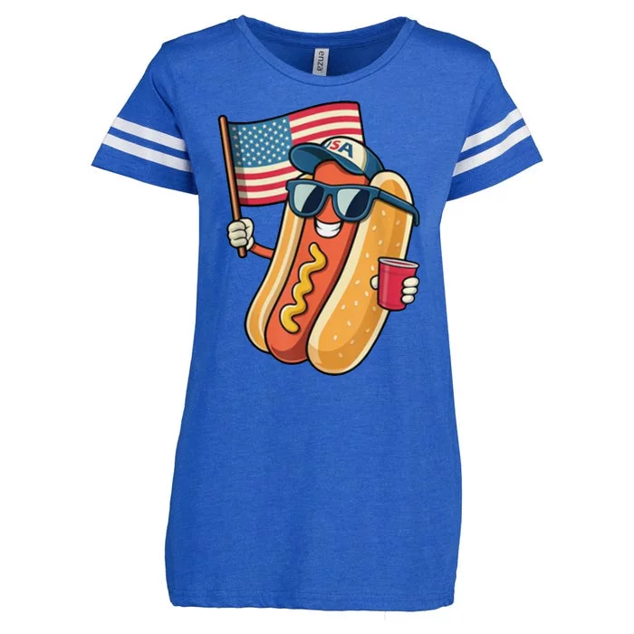 4th Of July Hotdog Funny Patriotic Usa Enza Ladies Jersey Football T-Shirt