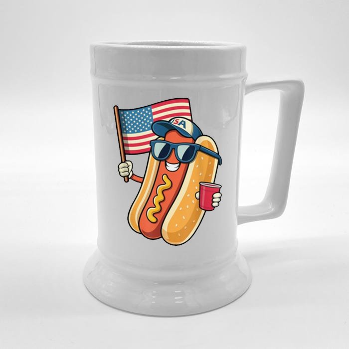 4th Of July Hotdog Funny Patriotic Usa Front & Back Beer Stein