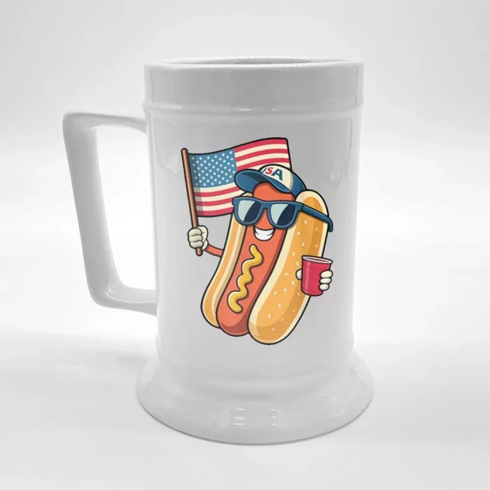 4th Of July Hotdog Funny Patriotic Usa Front & Back Beer Stein