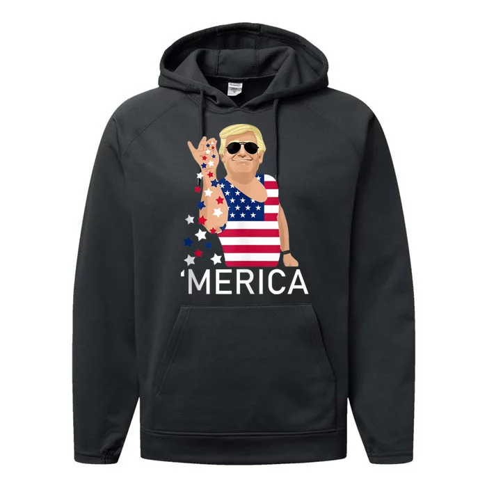 4th Of July Bald Eagle Mullet Murica Usa Usa Merica Performance Fleece Hoodie