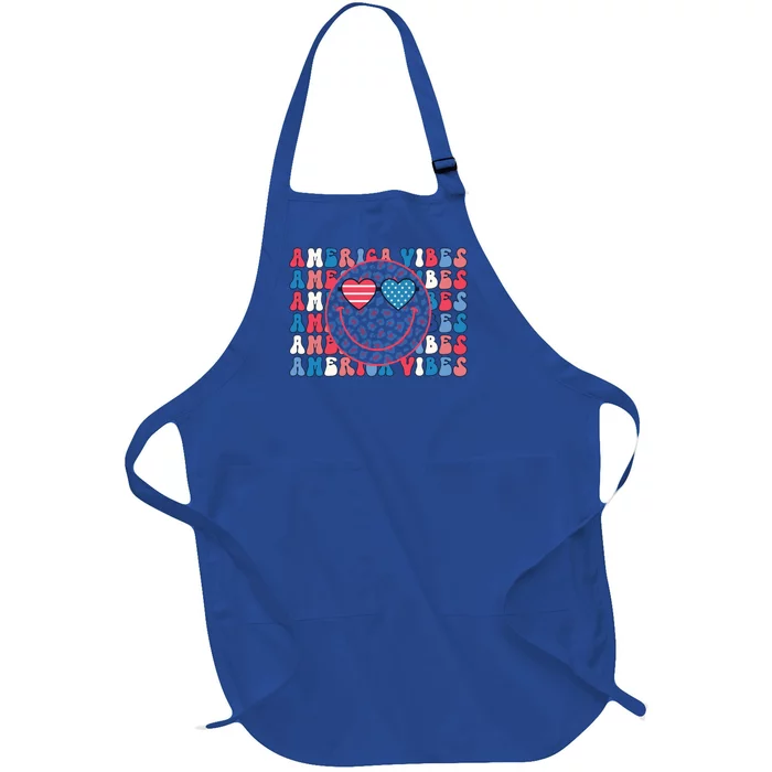 4th Of July America Vibes Happy Smile Patriotic Meaningful Gift Full-Length Apron With Pocket