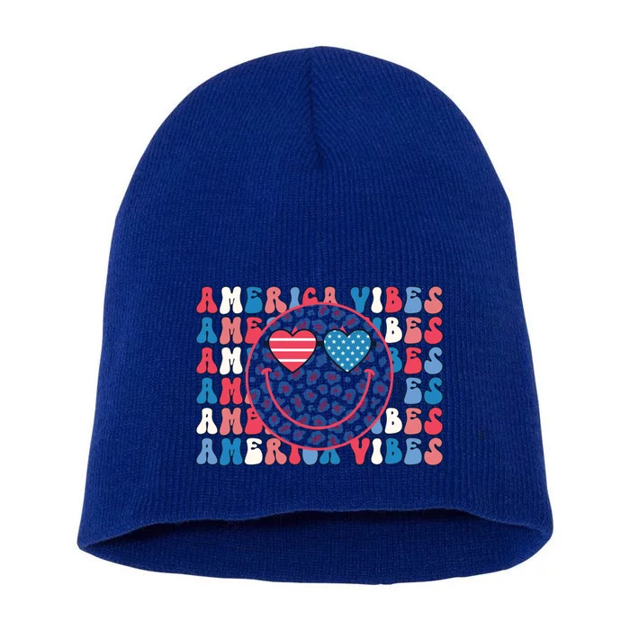 4th Of July America Vibes Happy Smile Patriotic Meaningful Gift Short Acrylic Beanie