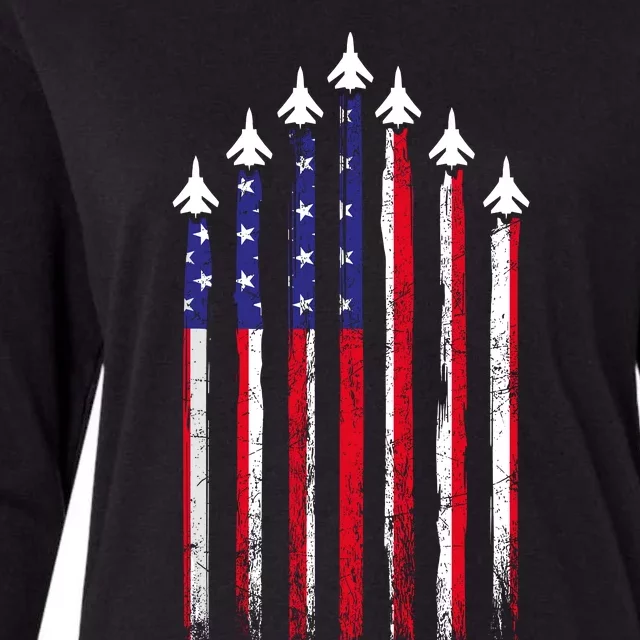 4th Of July Air Veteran Patriotic Fighter Jets Womens Cotton Relaxed Long Sleeve T-Shirt