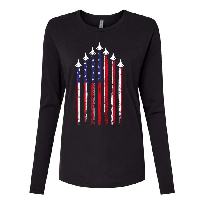 4th Of July Air Veteran Patriotic Fighter Jets Womens Cotton Relaxed Long Sleeve T-Shirt