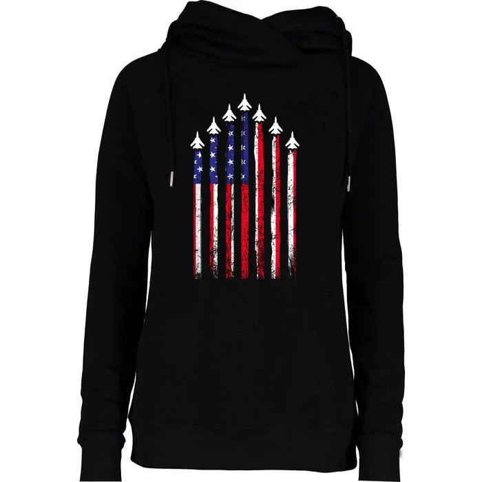 4th Of July Air Veteran Patriotic Fighter Jets Womens Funnel Neck Pullover Hood