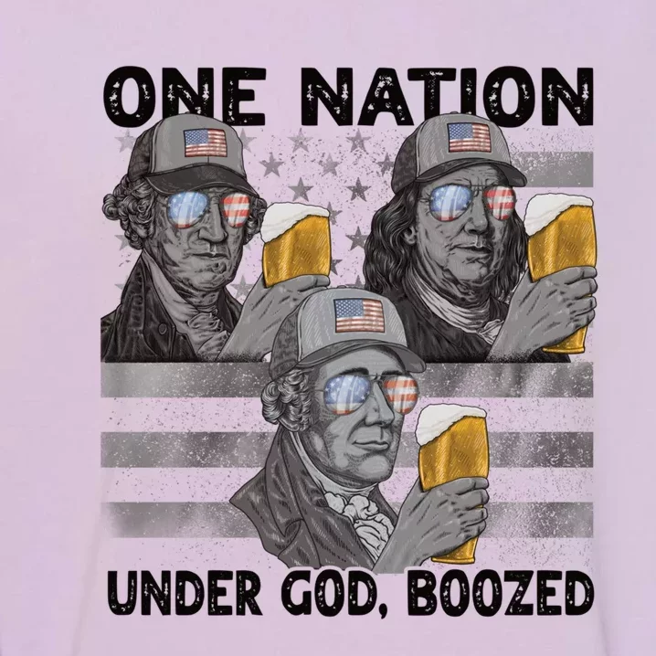 4th Of July Beer One Nation Under God Boozed Presidents Gift Garment-Dyed Sweatshirt