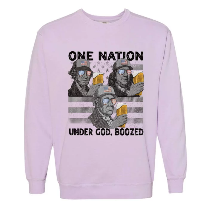 4th Of July Beer One Nation Under God Boozed Presidents Gift Garment-Dyed Sweatshirt