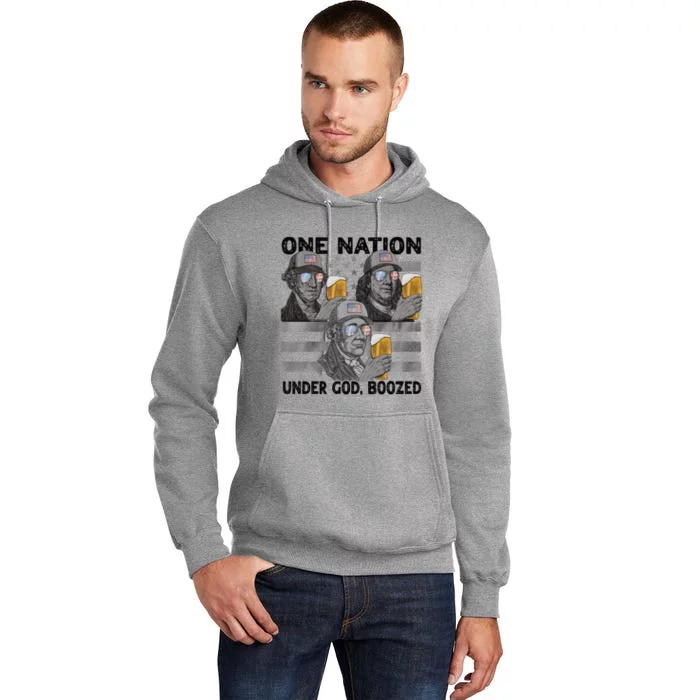 4th Of July Beer One Nation Under God Boozed Presidents Gift Tall Hoodie