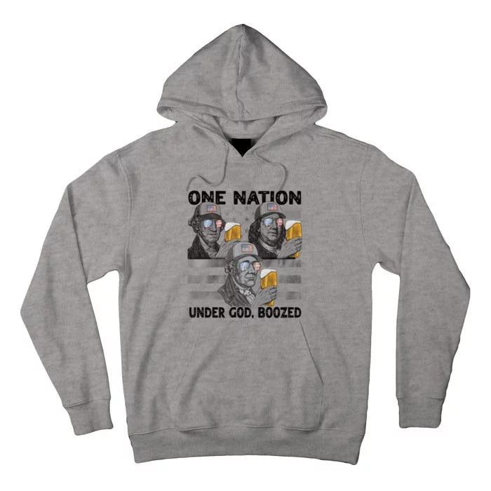 4th Of July Beer One Nation Under God Boozed Presidents Gift Tall Hoodie