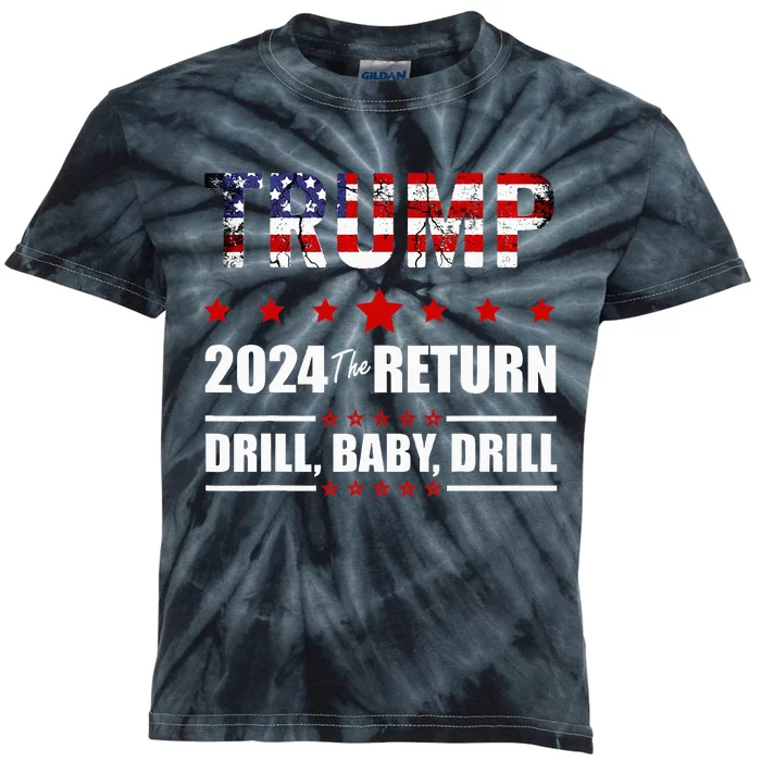 4th Of July Trump 2024 Drill Baby Drill Us Flag Republican Kids Tie-Dye T-Shirt