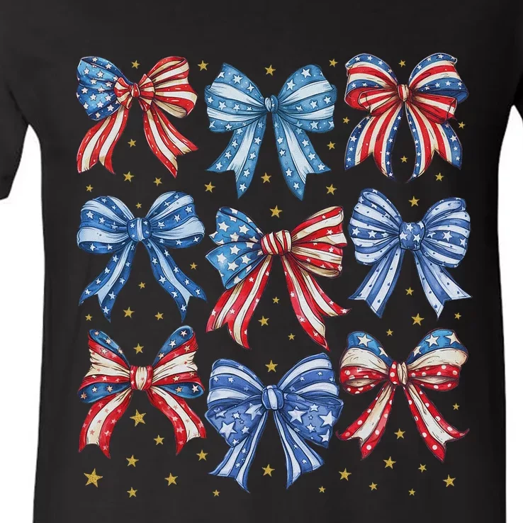 4th Of July Shirts For Coquette Bow Women American V-Neck T-Shirt