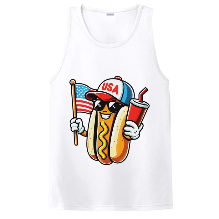 4th Of July Hotdog Sunglasses American Flag Usa Patriotic Performance Tank