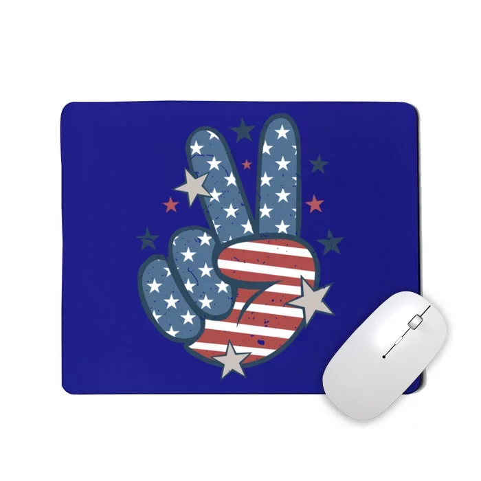 4Th Of July Peace Sign Hand American Flag Patriotic Usa Cute Gift Mousepad