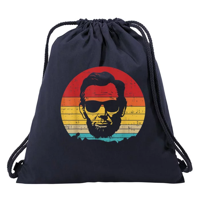 4th Of July Abe Abraham Lincoln Retro Sunset Gift Drawstring Bag