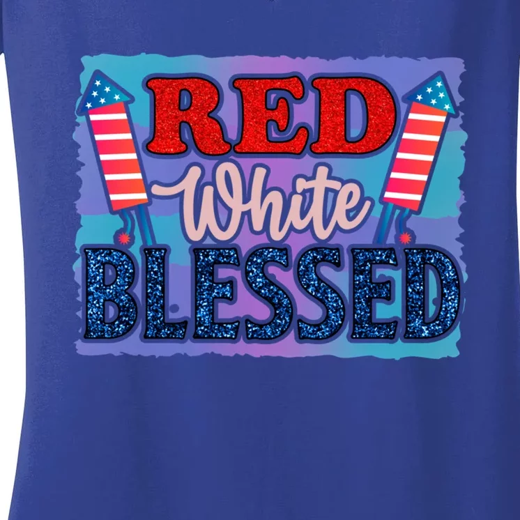 4th Of July Clothes And Accessories Red White Blessed Cute Gift Women's V-Neck T-Shirt