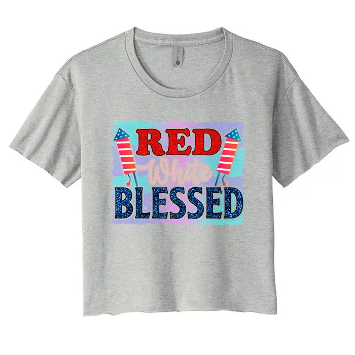 4th Of July Clothes And Accessories Red White Blessed Cute Gift Women's Crop Top Tee