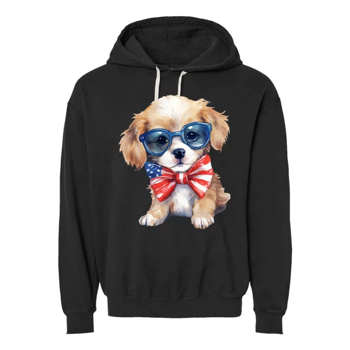 4th Of July Cute Dog Lover Garment-Dyed Fleece Hoodie